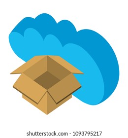 cloud computing with box carton isometric icon