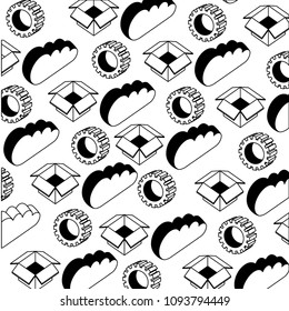 cloud computing with box and gear pattern