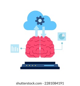 cloud computing of brain technology artificial intelligence ai future big data processing deep learning internet server flat illustration