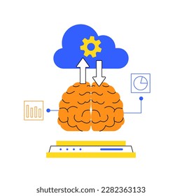 cloud computing of brain technology artificial intelligence ai future big data processing deep learning internet server duo tone illustration