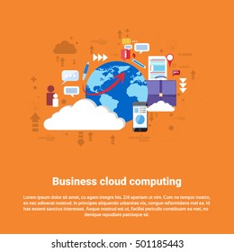 Cloud Computing Business Database Storage Services Web Technology Banner Flat Vector Illustration
