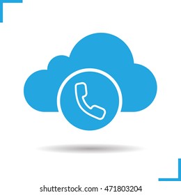 Cloud computing call center icon. Drop shadow silhouette symbol. Handset. Web storage support concept. Vector isolated illustration