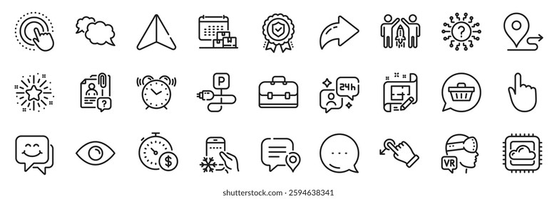 Cloud computing, Chat bubble and Last minute line icons pack. Share, Message, Paper plane icons. Twinkle star, Delivery calendar, Partnership web icon. Vector