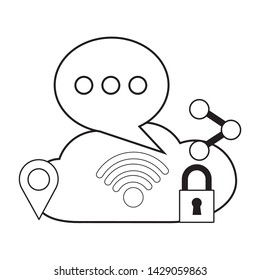 cloud computing chat location share wifi free connection vector illustration