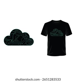 Cloud Computing Circuit Board Design Modern Tech T Shirt Mockup Minimalist Style