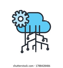 Cloud computing with circuit and gear line and fill style icon design, Communication internet and connectivity theme Vector illustration