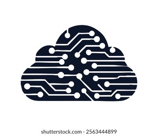Cloud Computing Circuit Icon - Blue Cloud with Digital Circuit Board Design Technology Symbol