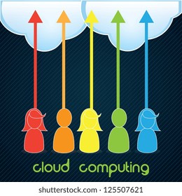 Cloud Computing with colorful people.On dark blue background