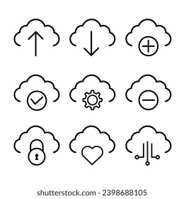 Cloud Computing, Computer cloud and Cloud Hosting related line icons  Vector.