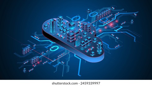 Cloud computing concept. Abstract connection technology background. Hand drawn vector.