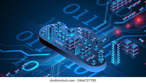 Cloud computing concept. Abstract connection technology background. Hand drawn vector.