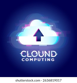 Cloud Computing concept with abstract upload symbol and glowing cloud graphic. Designed for slides, blogs, and content about cloud services and infrastructure.