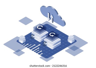 Cloud Computing Concept.  Big data flow processing concept, cloud database. Cloud Technology illustration.	