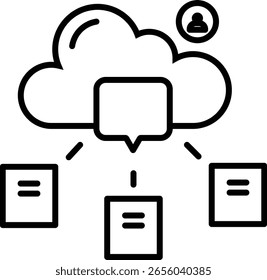 Um conceito de computação em nuvem com um ícone de nuvem central conectado a vários documentos, simbolizando o compartilhamento de dados e a comunicação. o ícone do usuário indica a interação