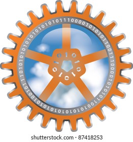 Cloud computing concept with clouds in the sky within gear