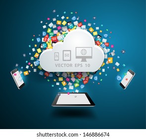 Cloud computing concept, With colorful application icon business software and social media networking service idea concept, Vector illustration modern template design