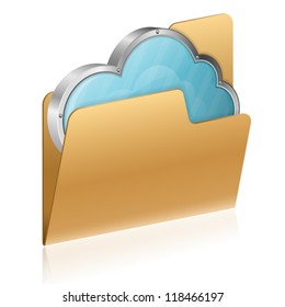 Cloud Computing Concept - Cloud in Computer Folder, isolated on white, vector icon
