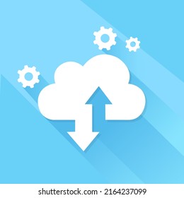 cloud computing concept, data center, file management, cloud storage flat illustration vector on blue background