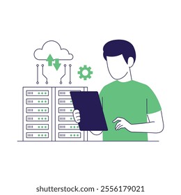 cloud computing concept, data center, file management, cloud storage flat vector illustration