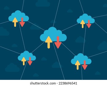 Cloud computing concept, database connection, server database. Flat design vector.