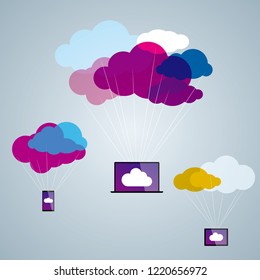 Cloud computing concept design. The background is gray.
