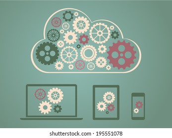 Cloud computing concept design - devices connected to cloud