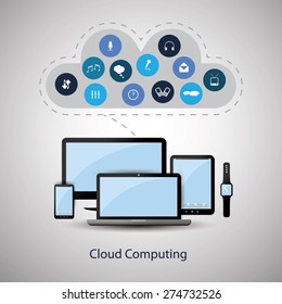 Cloud Computing Concept Design with Different Icons