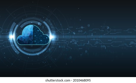 Cloud Computing concept design.Cloud storage with data protected exchange  Cloud computing, big data center, on dark blue background.Cloud Technology illustration concept.