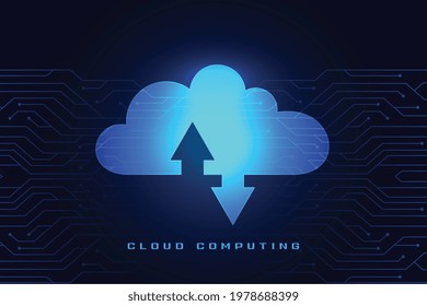 cloud computing concept with download and upload data streaming