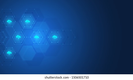 Cloud computing concept with flat icons and symbols. Innovation technology background
