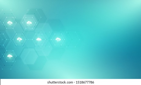 Cloud computing concept with flat icons and symbols. Innovation technology background