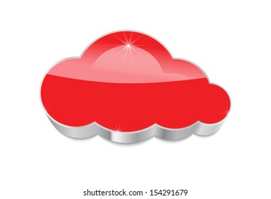 Cloud computing concept: glossy red cloud icon isolated on white background. Vector illustration