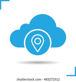 Cloud computing concept. Gps navigation icon. Drop shadow geolocation silhouette symbol. Pinpoint. Negative space. Vector isolated illustration