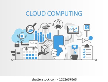 Cloud computing concept with hand holding modern bezel free smart phone