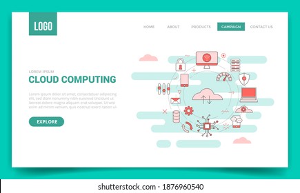 cloud computing concept internet network server speed shield protection laptop padlock smartphone with circle icon for website template or landing page banner homepage with outline style