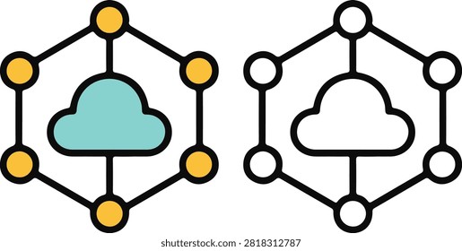 Cloud computing concept, network nodes, technology, data storage, digital links, information sharing.