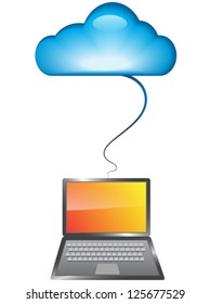 Cloud computing concept with a notebook connected to a glossy cloud. Vector illustration