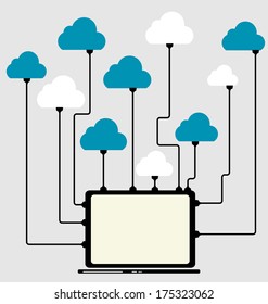 Cloud Computing Concept on Different Electronic Devices. Vector Illustration 