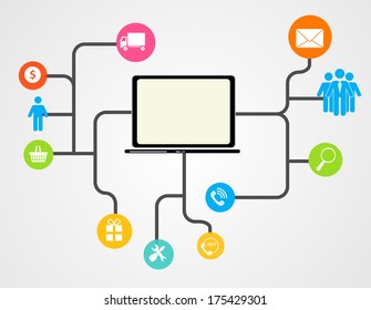 Cloud Computing Concept on Different Electronic Devices. Vector Illustratio