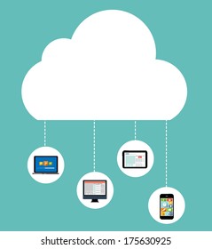 Cloud Computing Concept on Different Electronic Devices. Vector Illustration 