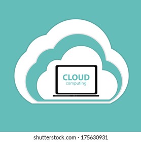 Cloud Computing Concept on Different Electronic Devices. Vector Illustration