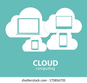 Cloud Computing Concept on Different Electronic Devices. Vector Illustration 