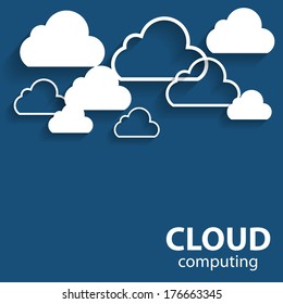 Cloud Computing Concept on Different Electronic Devices. Vector Illustration 