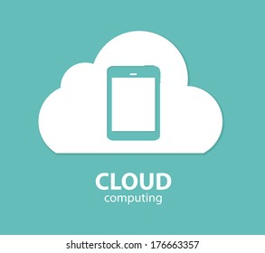 Cloud Computing Concept on Different Electronic Devices. Vector Illustration 