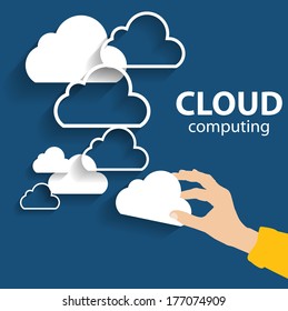 Cloud Computing Concept on Different Electronic Devices. Vector Illustration 