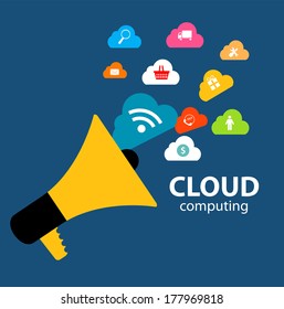 Cloud Computing Concept on Different Electronic Devices. Vector Illustration
