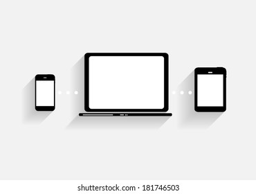 Cloud Computing Concept on Different Electronic Devices. Vector Illustration