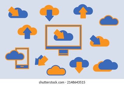 Cloud Computing Concept On Different Electronic Devices. Vector