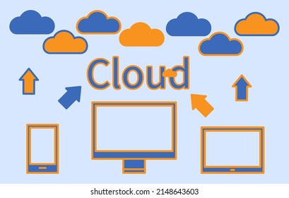 Cloud Computing Concept On Different Electronic Devices. Vector