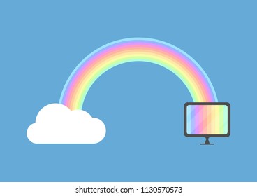 Cloud computing concept rainbow pastel connection. Vector background.